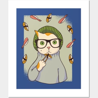 Hipster Cat Sushi Posters and Art